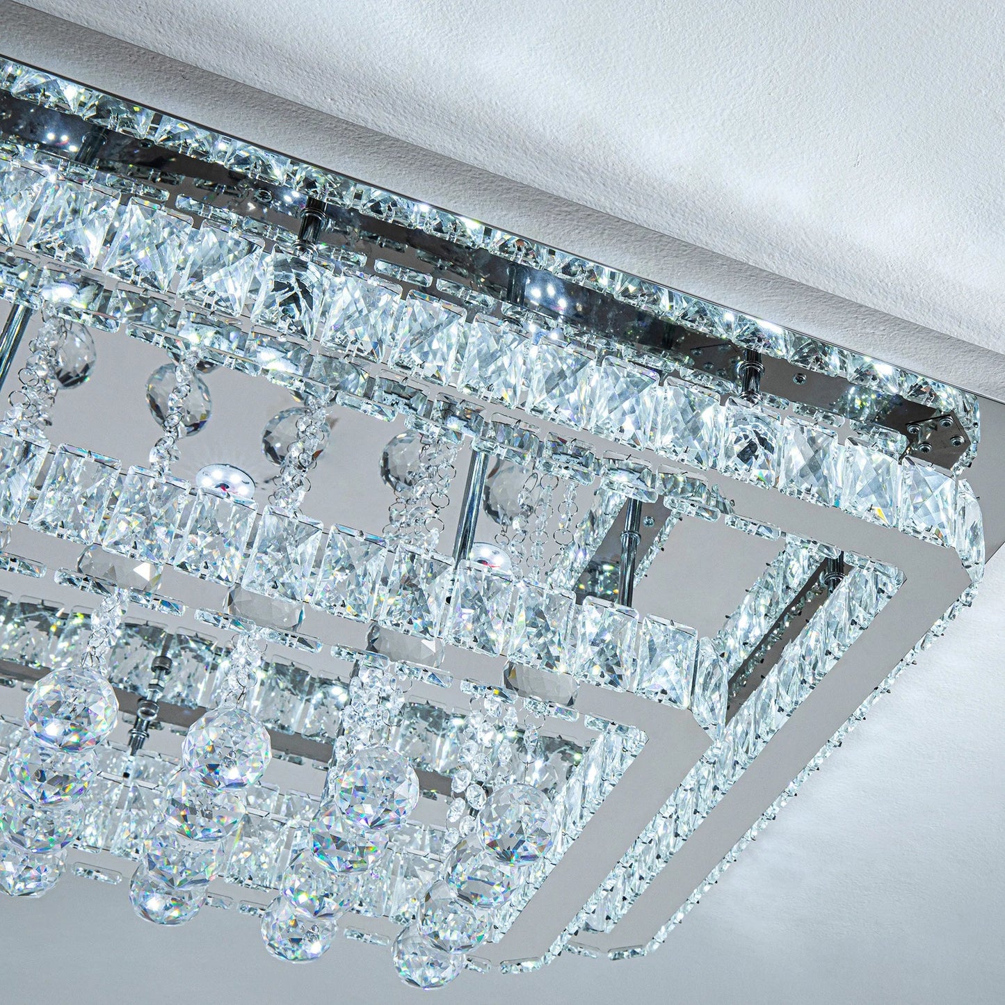 KOMORE Crystal LED Flush Mount Ceiling Light Fixture,  84W / 100W  for Office, Living Room, Bedroom, Kitchen