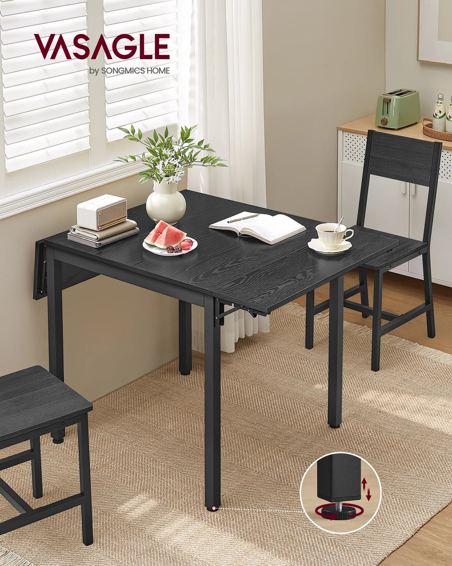 VASAGLE Folding Dining Table, Drop Leaf Extendable, for Small Spaces, Seats 2-4 People, Industrial, 78 x 120 x 76.2 cm