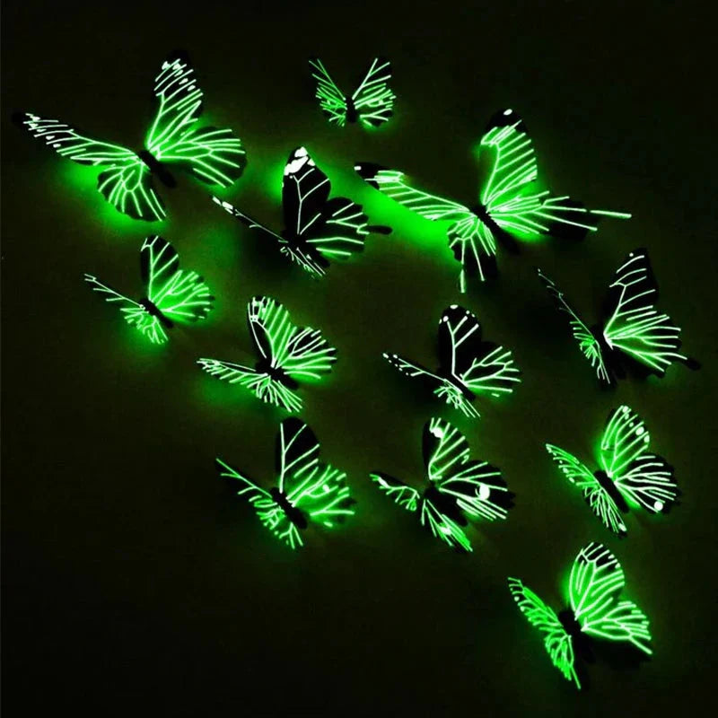 New 12Pcs Fashion 3D Luminous Butterfly Creative Wall Sticker