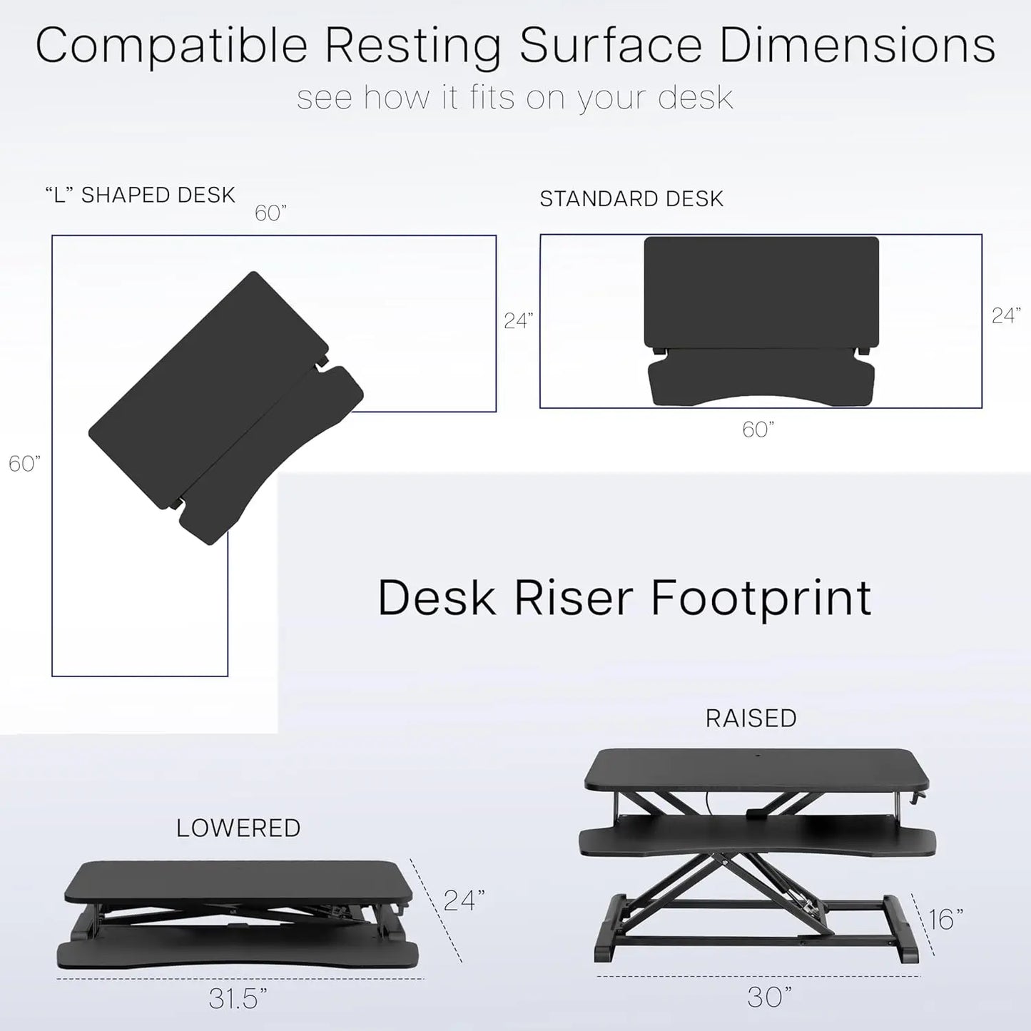 81 cm Desk Converter, Height Adjustable Riser, Sit to Stand Dual Monitor and Laptop Workstation with Wide Keyboard Tray