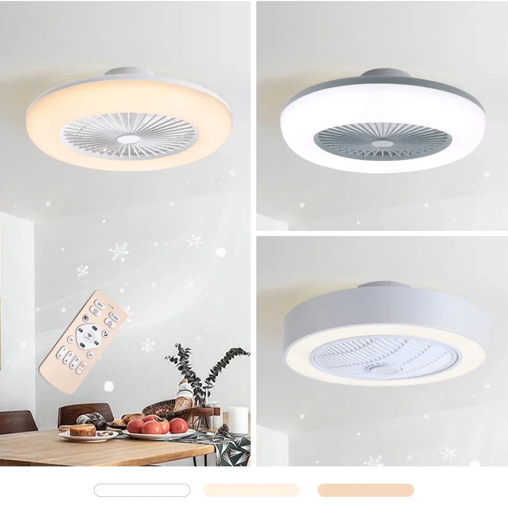 KOMORE Round Acrylic LED Ceiling Light Fan with Remote Control 3 Colour Temperature for Office, Living Room, Bedroom