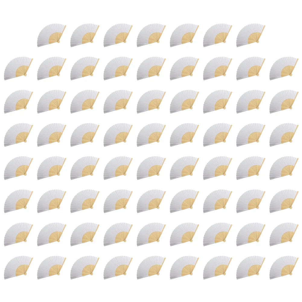 100-1PCS Hand Held Paper Fans Blank White Bamboo Folding Fans for Wedding Gift Party Dance DIY Decoration Personalised Fan