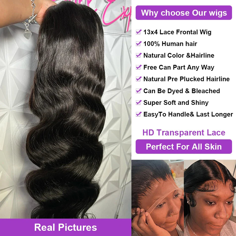 Body Wave 13x4 Lace Front Wigs Human Hair 13x6 Transparent Lace Frontal Wigs Human Hair PrePlucked 4x4 Lace Wigs For Women Bling