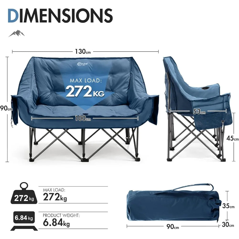 Double Camping Chairs Tub Chair Deluxe Moon Chairs Collapsible Giant Festival Garden Lawn Picnic Chair Load 272KG