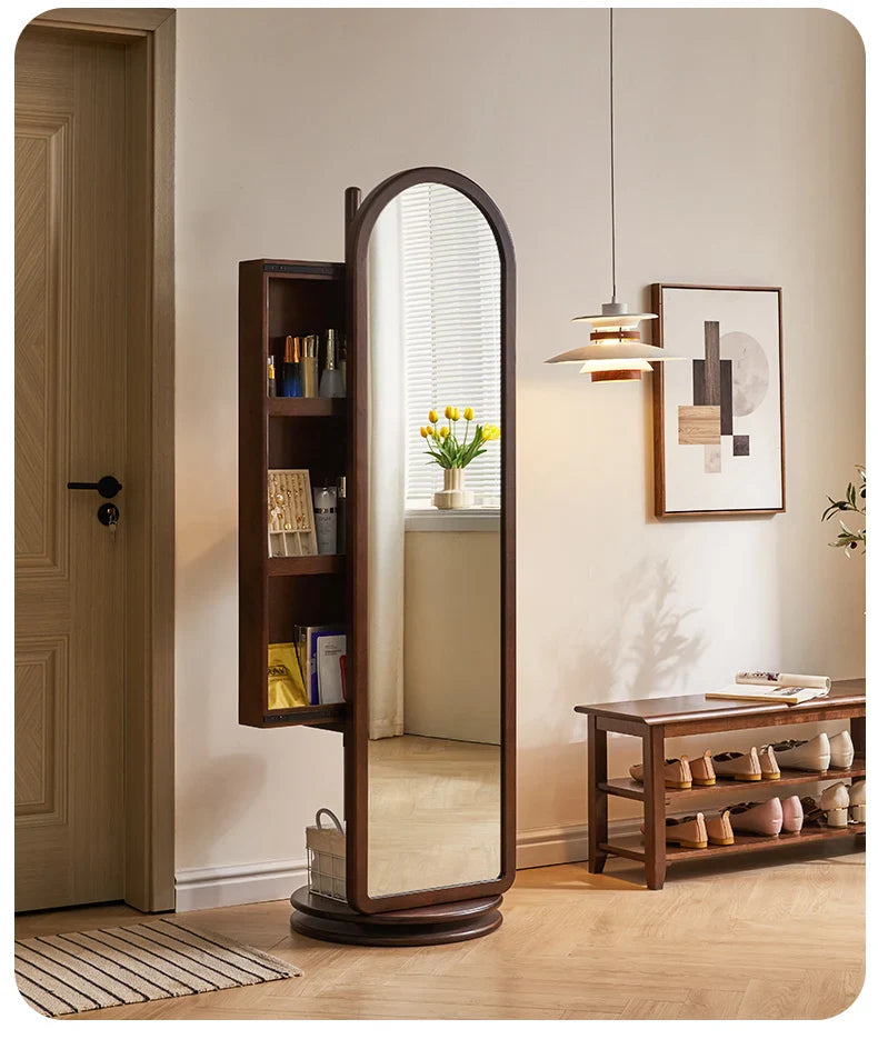 Full Length Mirror Cabinet Rotating Wooden Dressing Modern Creative Mirror Cabinet Minimalist Espejos De Piso Storage Furniture