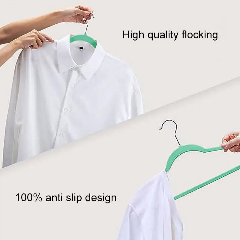 10pcs Velvet Non-Slip Clothing Hangers,45CM Seamless Flocking Hanger Dry and Wet Wardrobe Storage Adult Magic Cloth Hanger
