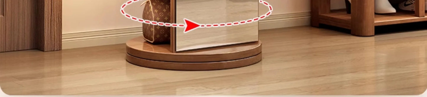Solid wood hanger bedroom floor coat rack with mirror integrated