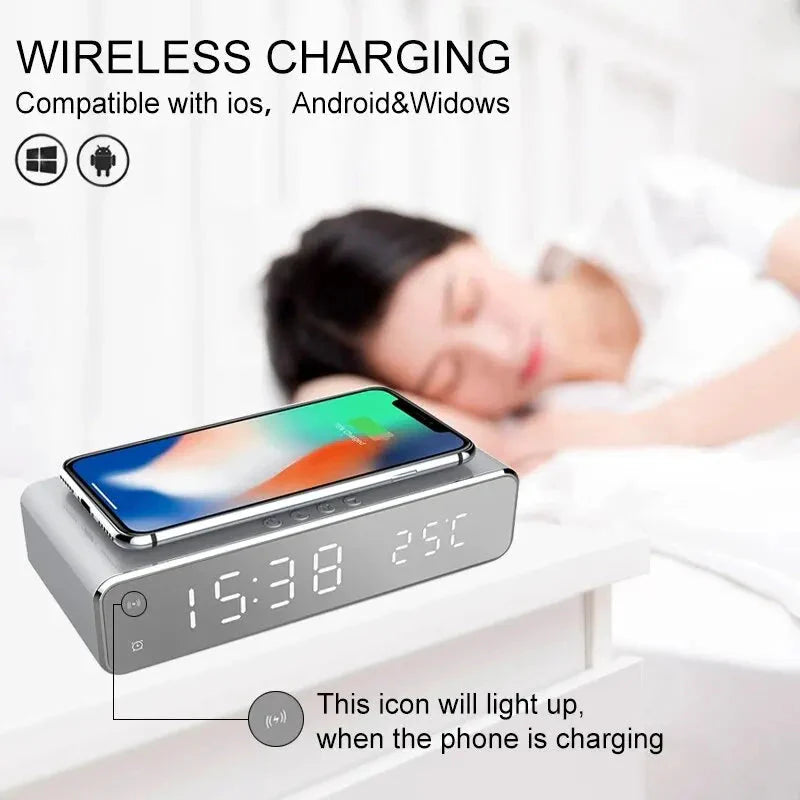 Wireless Charger Time Alarm Clock LED Digital Thermometer