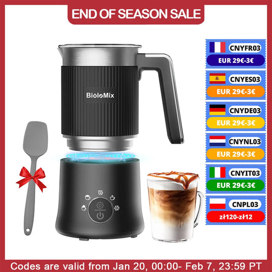 BioloMix Detachable Milk Frother and Steamer,5-in-1 Automatic Hot/Cold Foam and Hot Chocolate Maker,Dishwasher Safe