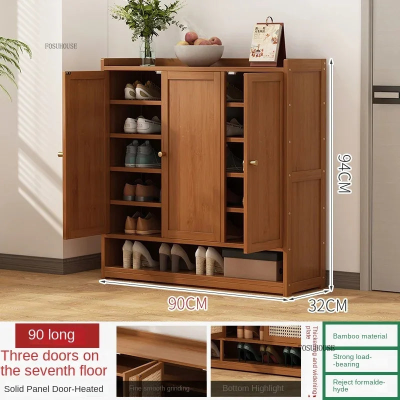 Japanese Bamboo Shoe Rack Indoor Multi-layer Dustproof Shoe Organizers Furniture Imitation Rattan Weave Cabinets for Living Room
