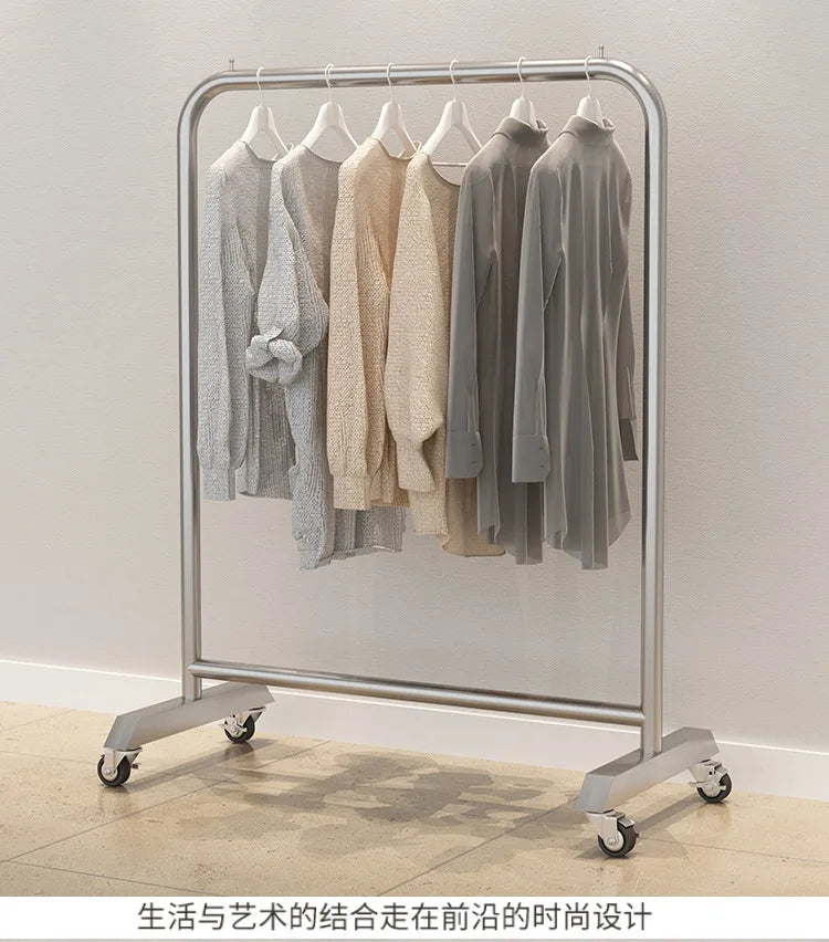 Mobile Cloth Racks Wheels Metal Multiple Levels Portable Adjustable Commercial Clothes Hanger Display Cabide Home Furniture