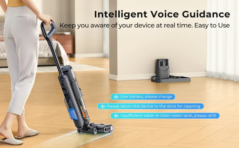 Laresar M3 Cordless Wet Dry Vacuum Cleaner Mop, Edge Cleaning 55min Auto Suction Floor Washer Self-Cleaning Smart Home Appliance