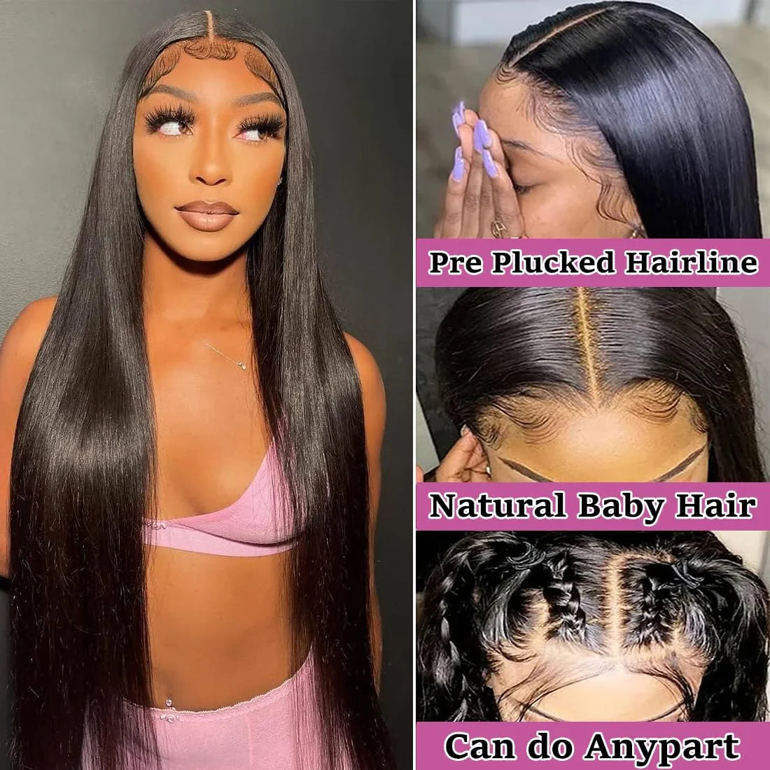 30 34 Inch 13x6 Lace Front Human Hair Wig Bone Straight Preplucked Brazilian 13x4 360 Lace Front Wig Human Hair Wigs For Women