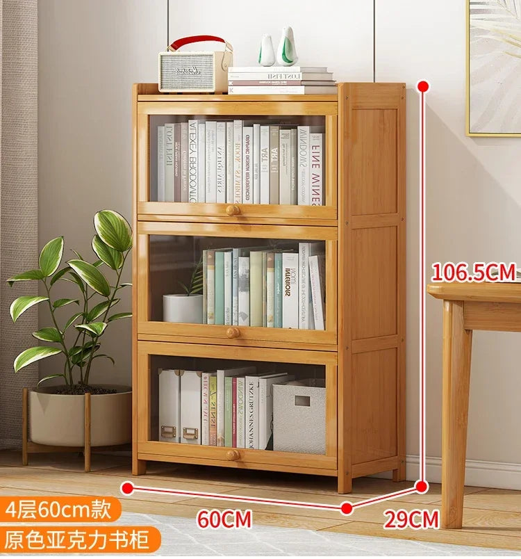 Japanese Home Furniture Bamboo Bookcases Organizer Multi-layer Storage Shelf Simple Retro Bookshelf With Door Modern Office Desk