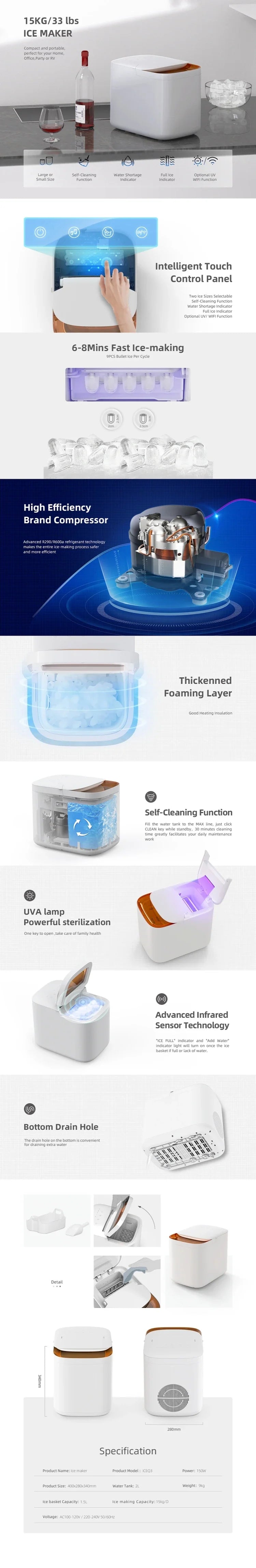 MICHOLY Nugget Ice Maker Countertop, Pebble Ice Maker Machine with Soft Chewable Ice, 34lbs/24H, Self-Cleaning, for Home Kitchen