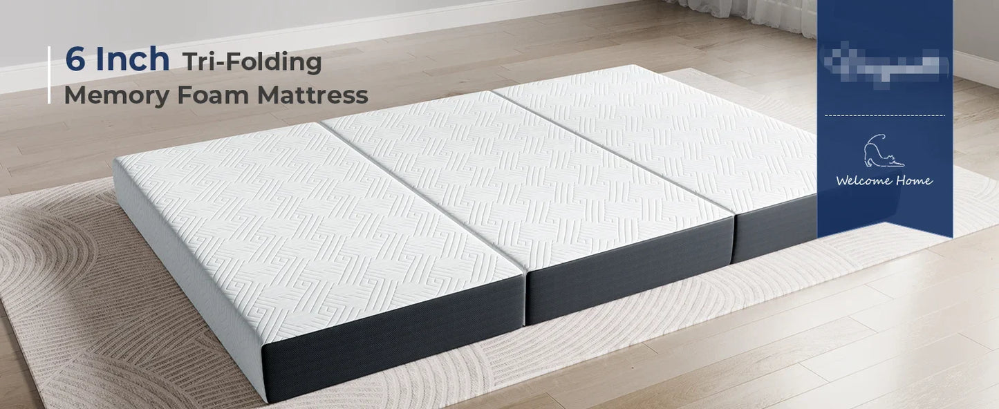Folding Mattress with Storage Bag, 15CM Gel Memory Foam Foldable Mattress Tri-fold for Travel, Camping, Guest Bed