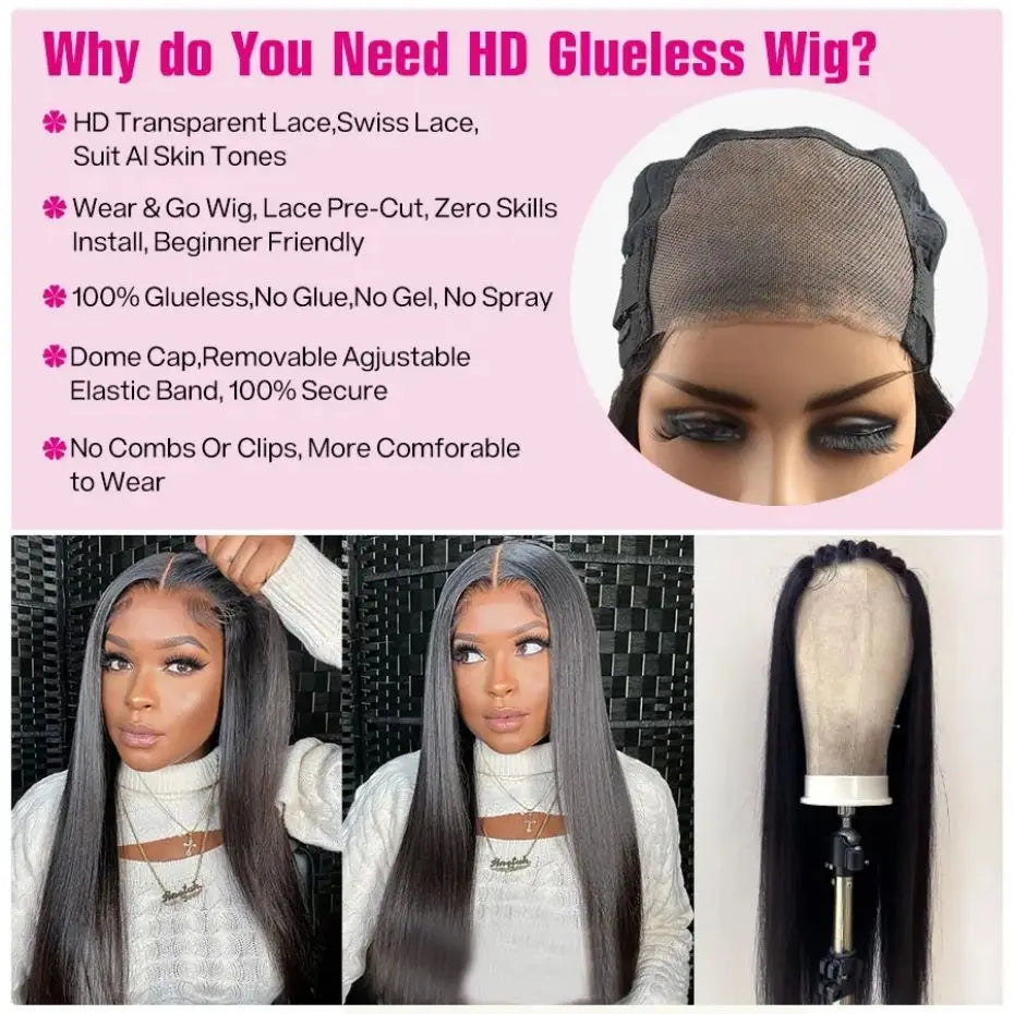 Straight Glueless Wigs Ready To Go Human Hair 4x6 5x5 Lace Closure Wig For Black Women 180% Brazilian Remy 13x4 Lace Front Wig