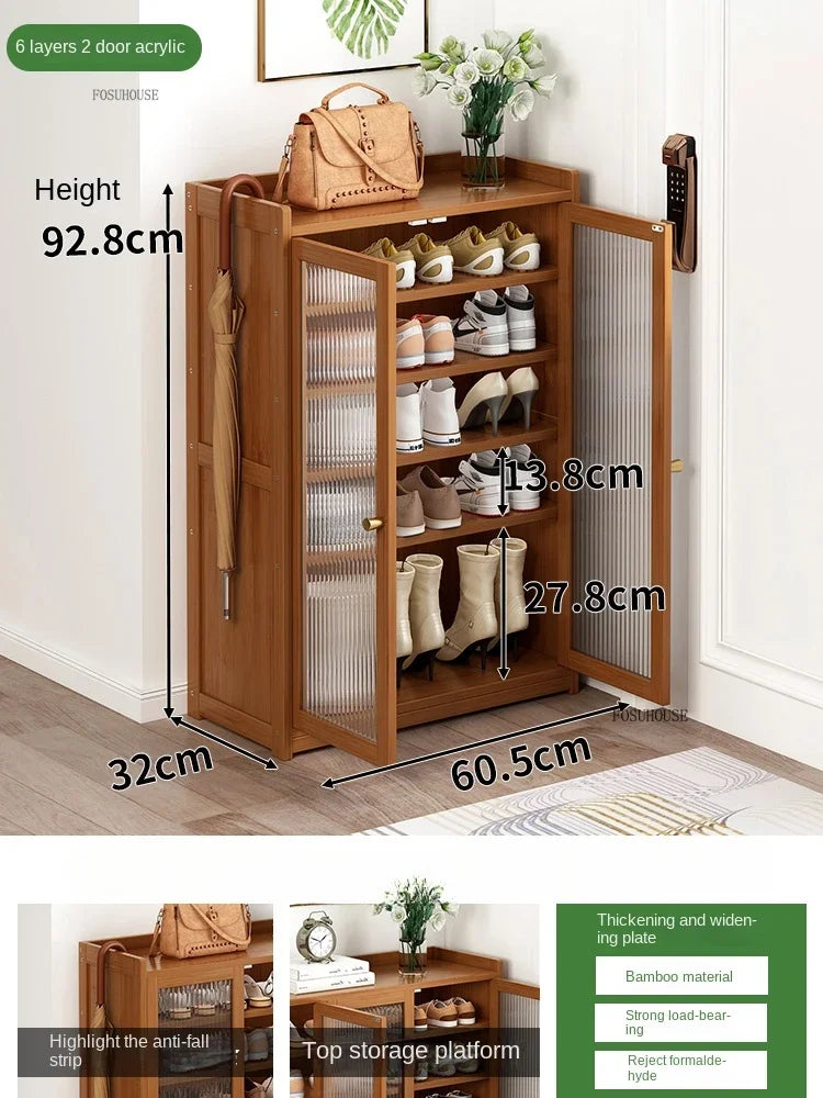 Japanese Bamboo Shoe Rack Indoor Multi-layer Dustproof Shoe Organizers Furniture Imitation Rattan Weave Cabinets for Living Room
