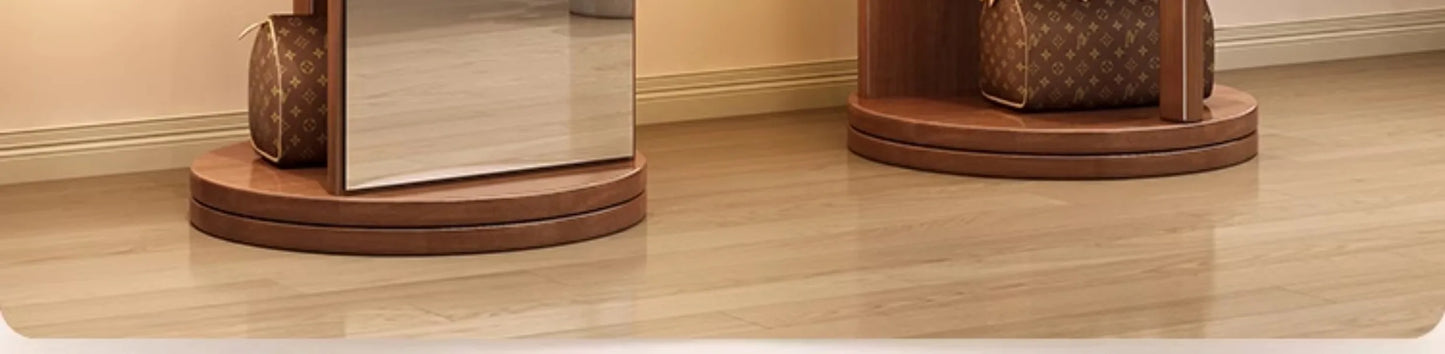 Solid wood hanger bedroom floor coat rack with mirror integrated