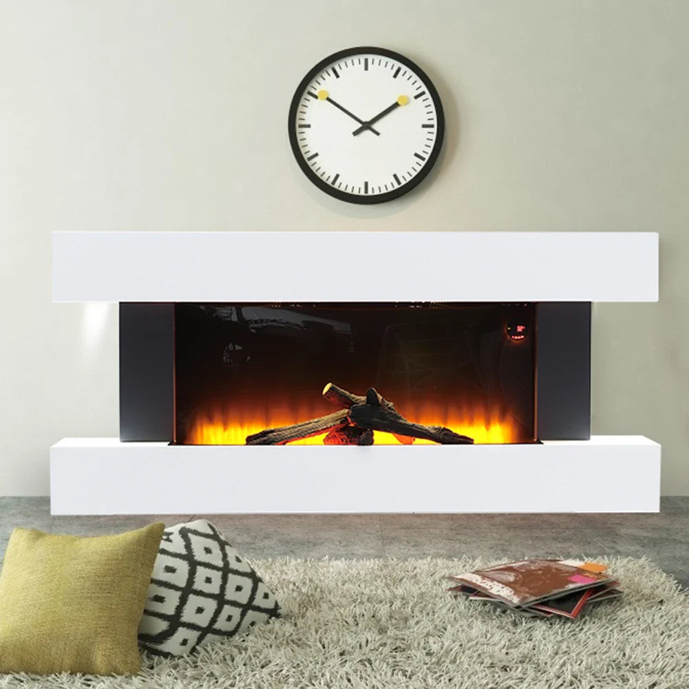 KOMORE Contemporary Wall Mounted/Freestanding Fireplace Mantel for Living Room, Overheat Protection 1000W&2000W, 132cm, White