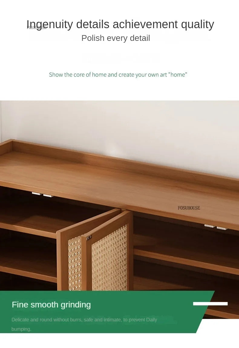 Japanese Bamboo Shoe Rack Indoor Multi-layer Dustproof Shoe Organizers Furniture Imitation Rattan Weave Cabinets for Living Room