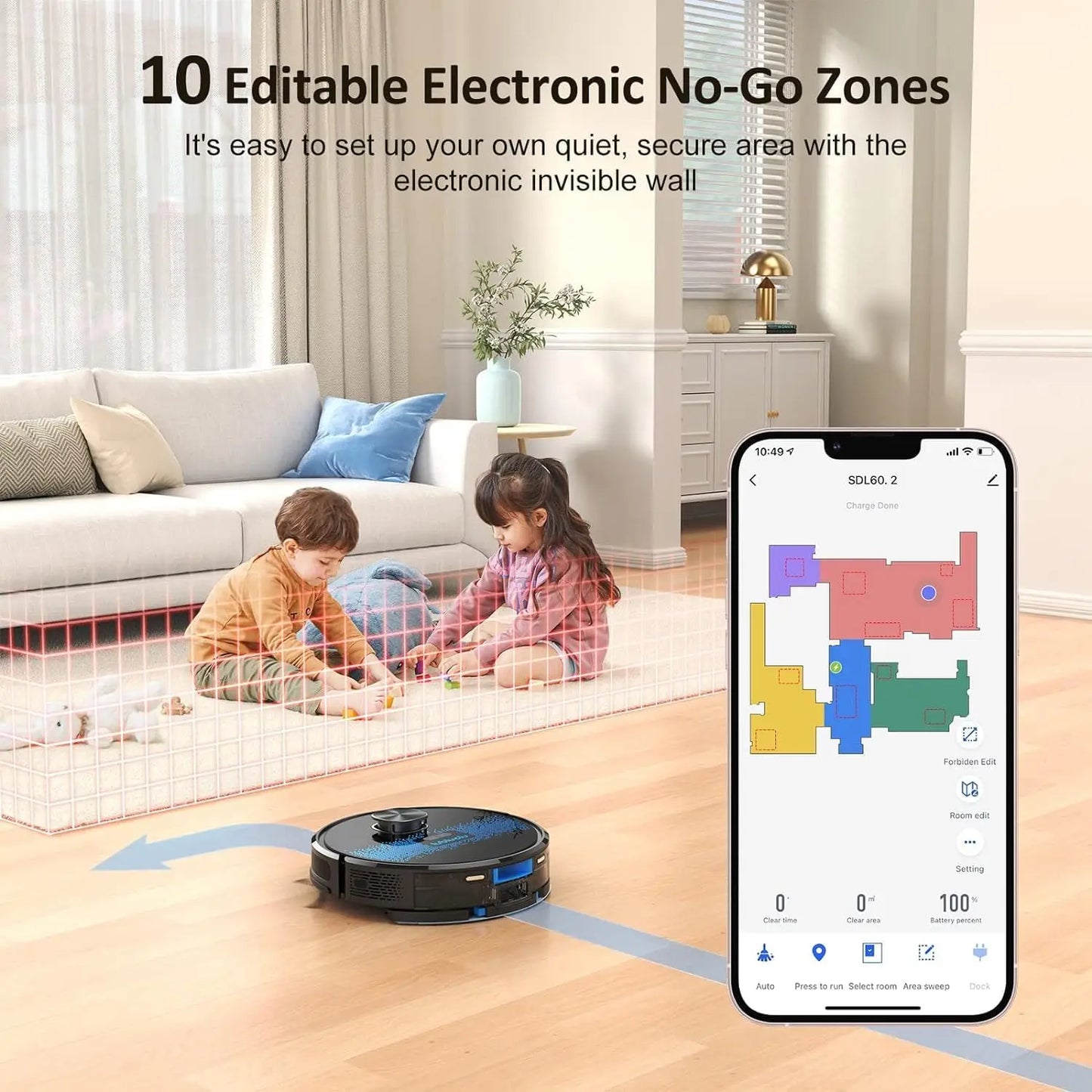 Lubluelu SL60D Robot Vacuum and Mop Combo - 4000Pa Suction, 150Mins Runtime, Quiet Operation, Smart App Control, 10 No-Go Zones