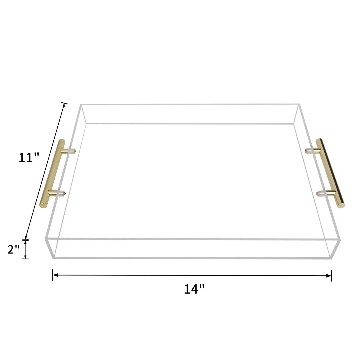 Clear Acrylic Serving Tray with Gold Handles Large Rectangle Decorative Spill Proof Table Organiser Clear Decorative Tray