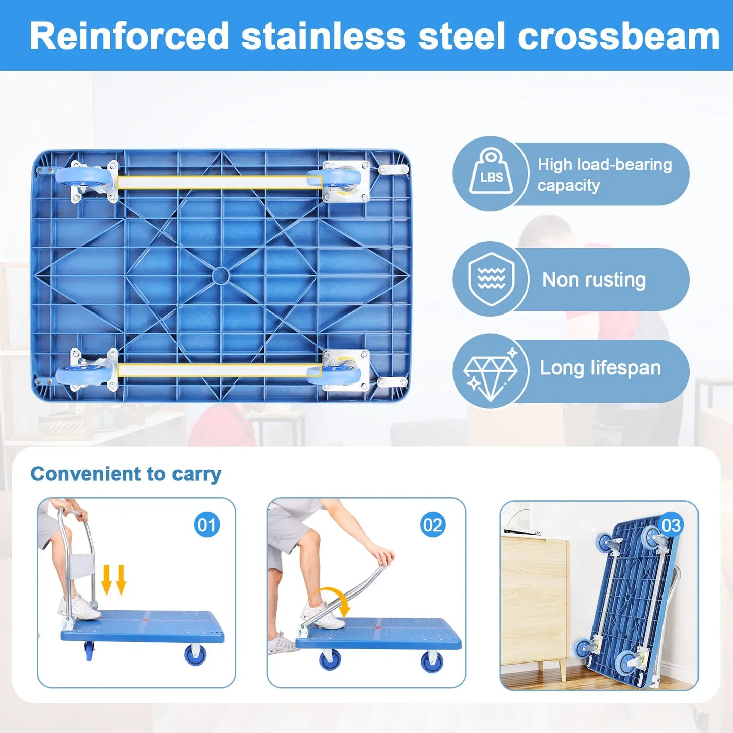 Heavy Duty Shopping Cart Hand Truck Dolly Cart with Wheels Portable Folding Cart Trolley Luggage Cart