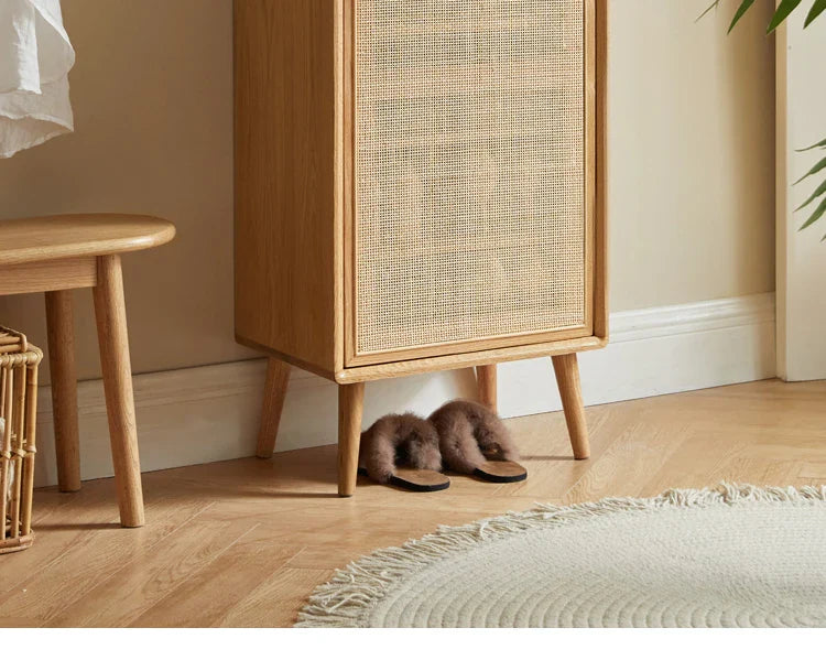 Japanese-Style Solid Wood Double-Door Rattan Shoe Cabinet Imported Oak Simple Modern Bedroom Storage Hall Entrance Cabinet