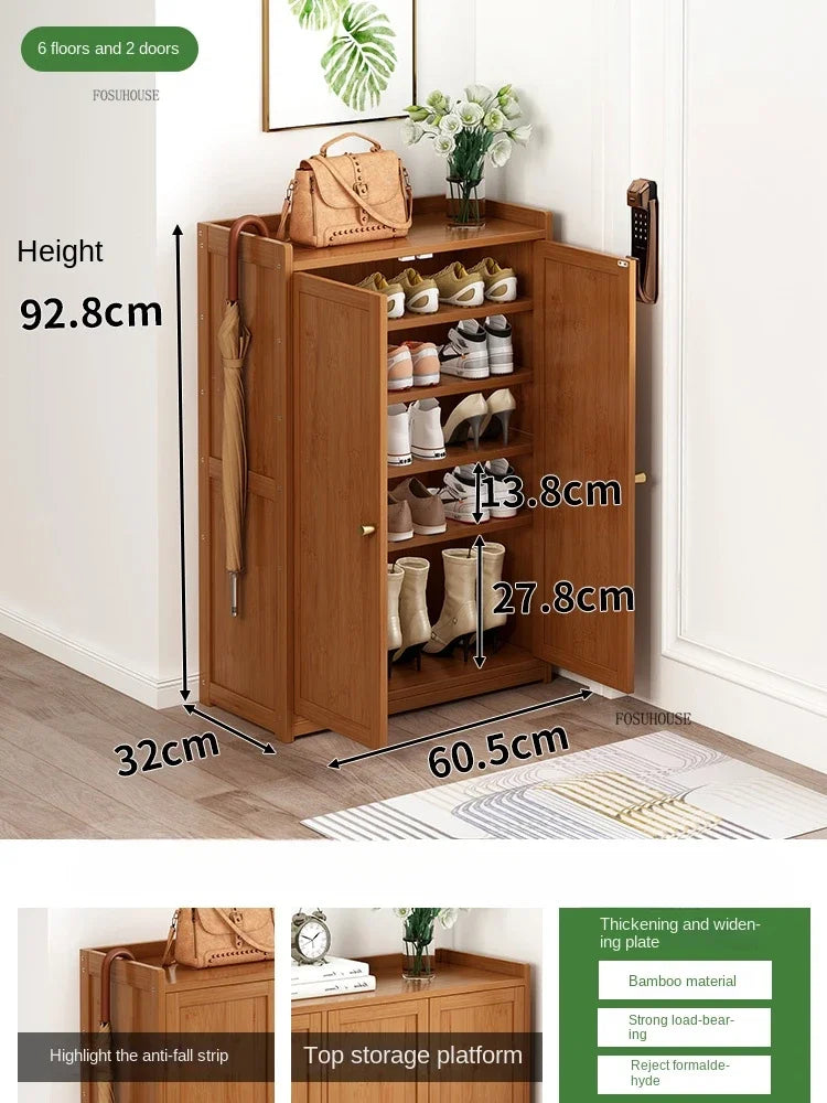Japanese Bamboo Shoe Rack Indoor Multi-layer Dustproof Shoe Organizers Furniture Imitation Rattan Weave Cabinets for Living Room