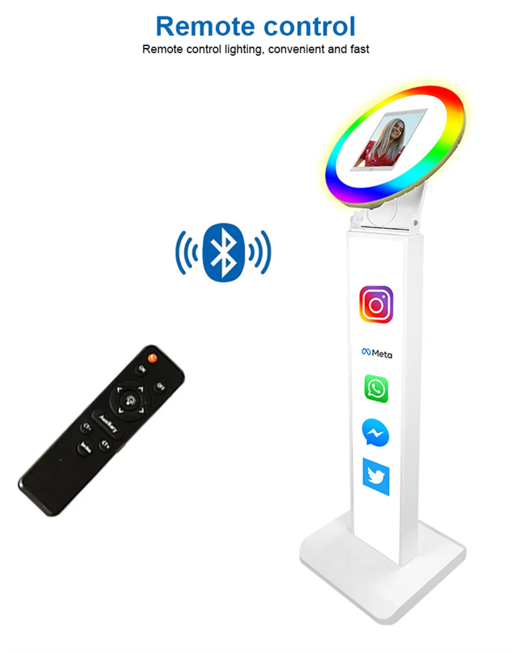 iPad Photo Booth Selfie Machine Shell Adjustable Stand Photobooth With LED Ring Light Customized LOGO For Wedding Partys Events