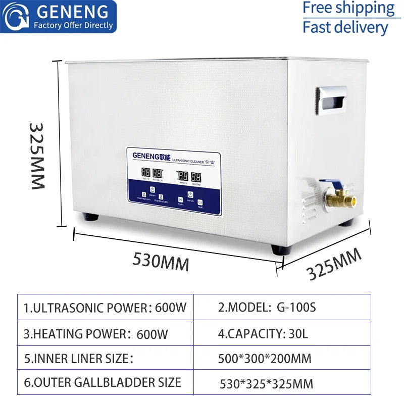 GENENG Ultrasonic Cleaner Ultrasound  Bath Dental Ultra Sonic Cleaning Machine 1.3L/2L/3.2L/6.5L/10L/15L/22L/30L
