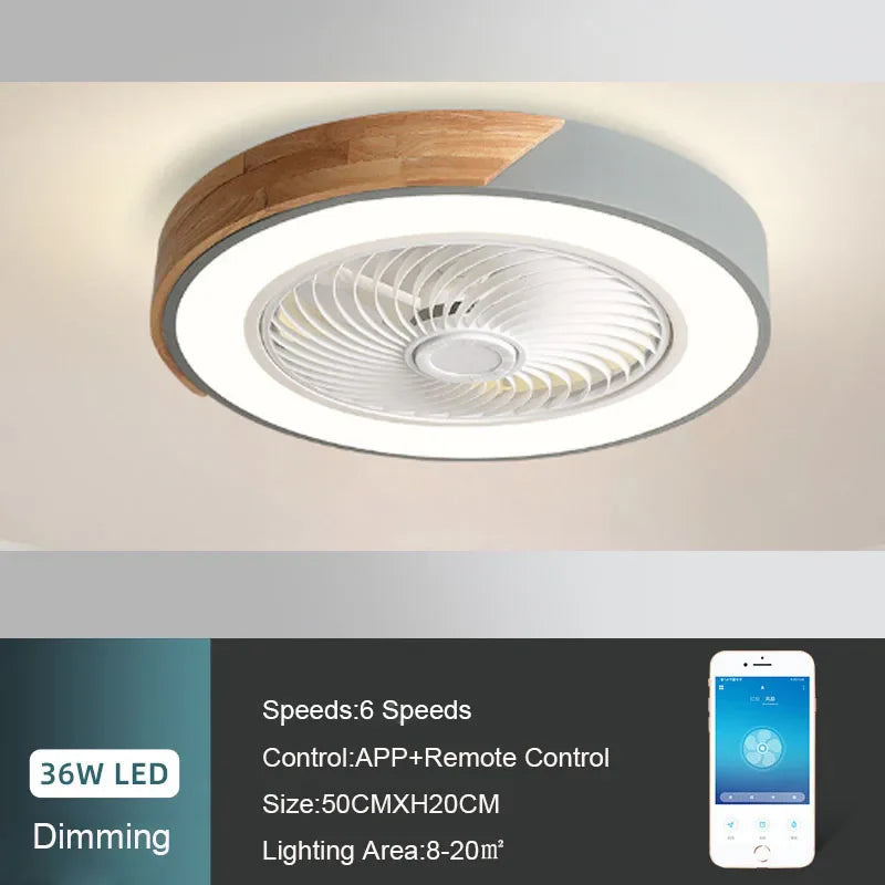 52CM Ceiling Fan Light Lamp 220V APP +Remote Control Fans Bedroom Dining Room Wood Ceiling Fan With Lights DC Green Ceiling Fan