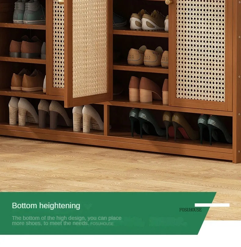 Japanese Bamboo Shoe Rack Indoor Multi-layer Dustproof Shoe Organizers Furniture Imitation Rattan Weave Cabinets for Living Room