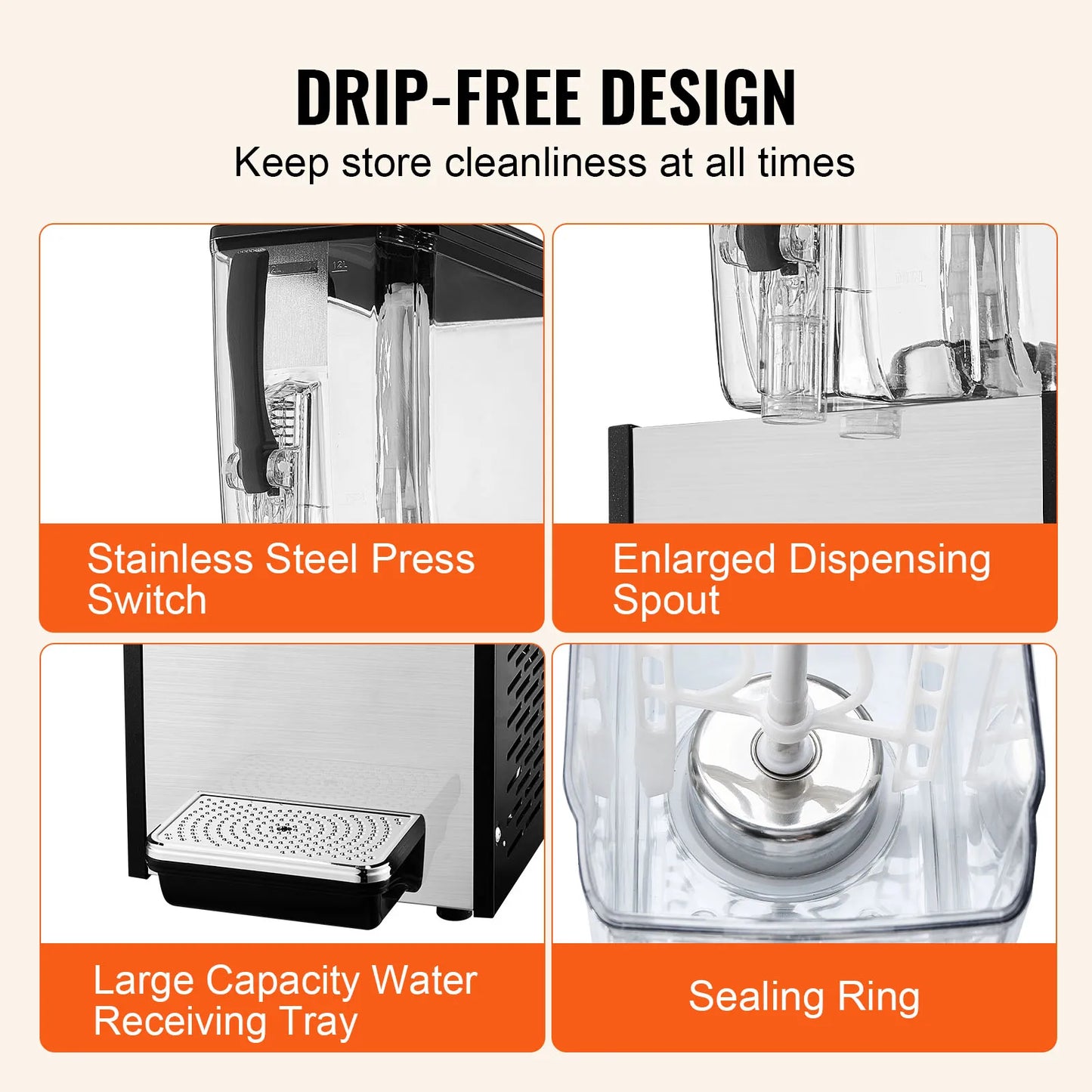 VEVOR 10L 12L 18L Commercial Beverage Dispenser Stainless Steel Ice Juice Tea Drink Machine with Cooling Function for Bar Party