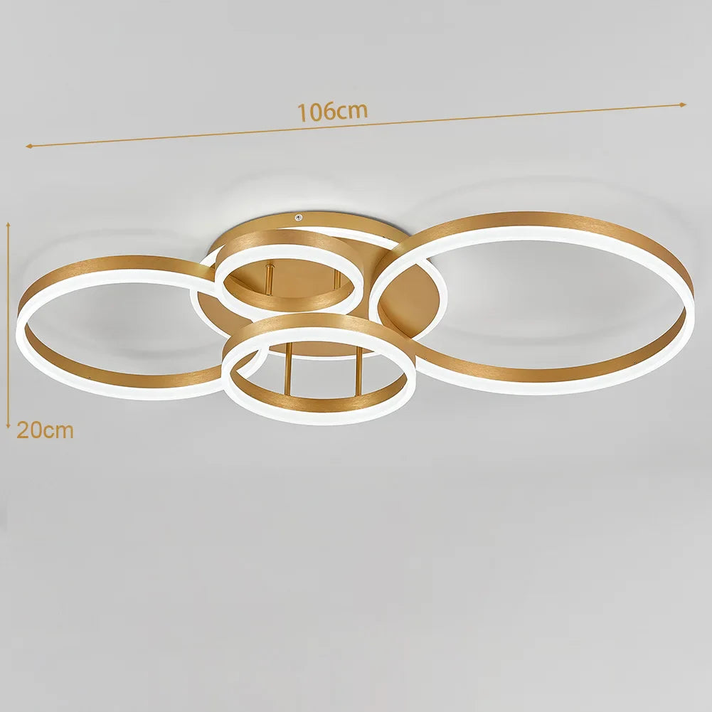 KOMORE Classic Golden Loops Energy Efficient LED Ceiling Light, Cool White / Stepless Dimming for Office, Living Room, Bedroom