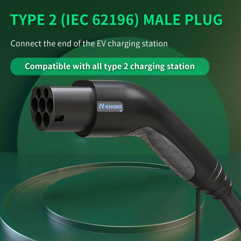 Khons Type2 To Type2 Ev Charging Cable 3Phase 32A Female To Male Plug 5M Cable 22kw IEC62196-2 EVES Charging Stations
