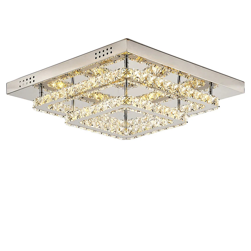 KOMORE Square Multiple-size Glamourous Crystal LED Ceiling Light, Cool White / Stepless Dimming for Office, Living Room, Bedroom