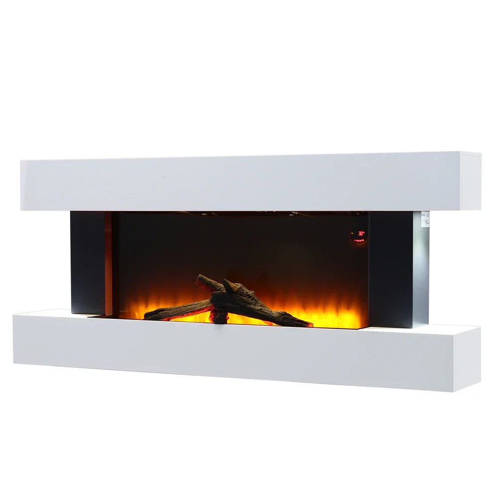KOMORE Contemporary Wall Mounted/Freestanding Fireplace Mantel for Living Room, Overheat Protection 1000W&2000W, 132cm, White