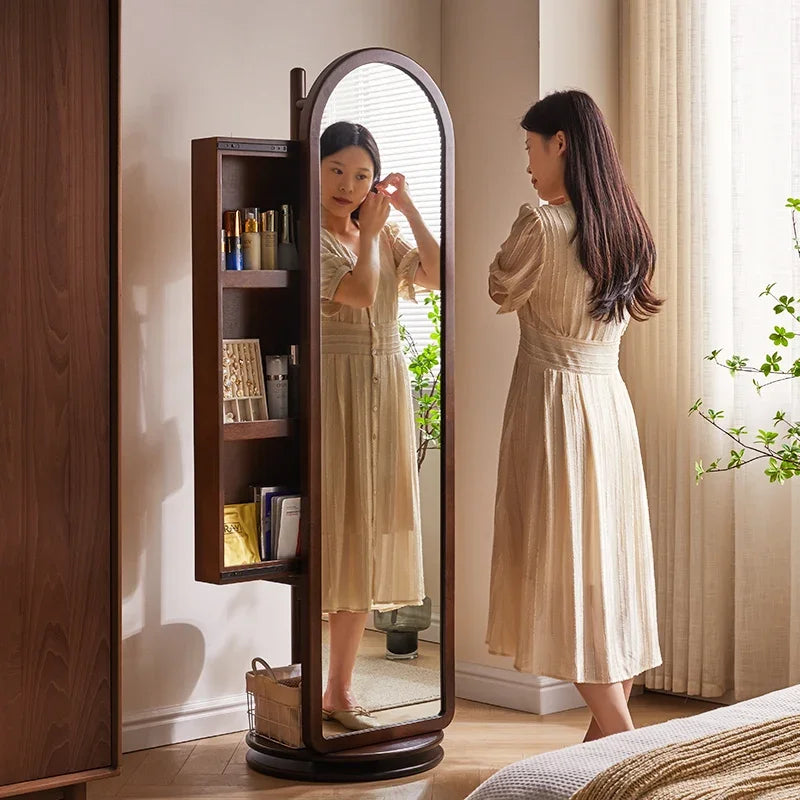 Full Length Mirror Cabinet Rotating Wooden Dressing Modern Creative Mirror Cabinet Minimalist Espejos De Piso Storage Furniture