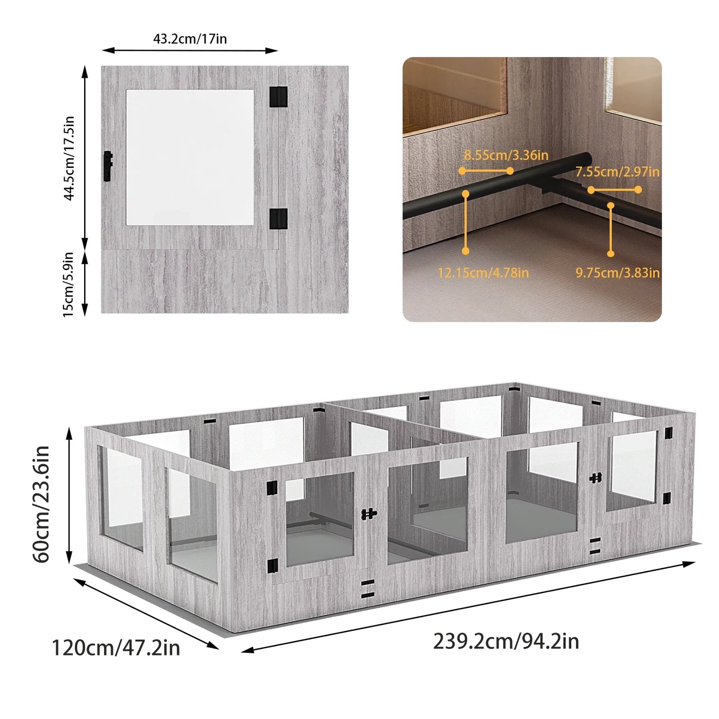 Clear Tempered Glass Pet Exercise Fence House, Dog Whelping Pen Box, for Indoor with Waterproof Pad, 8/4 Panels