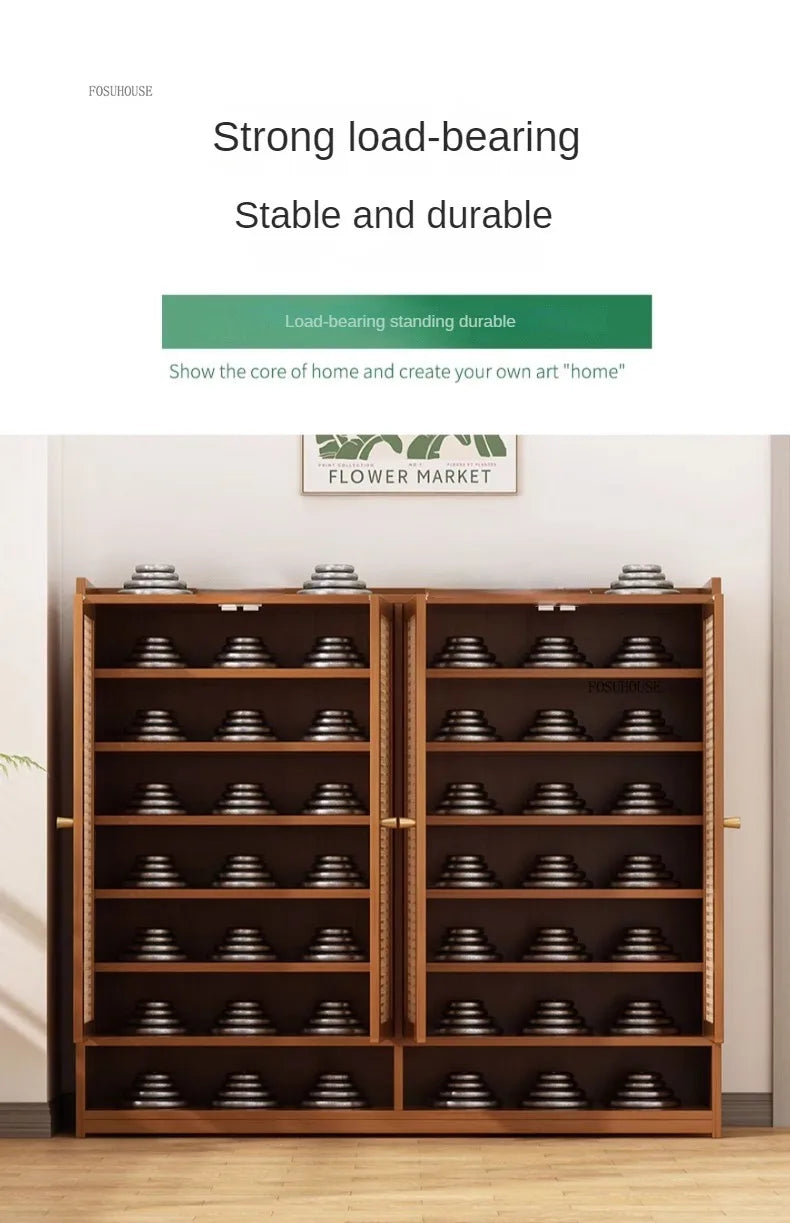 Japanese Bamboo Shoe Rack Indoor Multi-layer Dustproof Shoe Organizers Furniture Imitation Rattan Weave Cabinets for Living Room