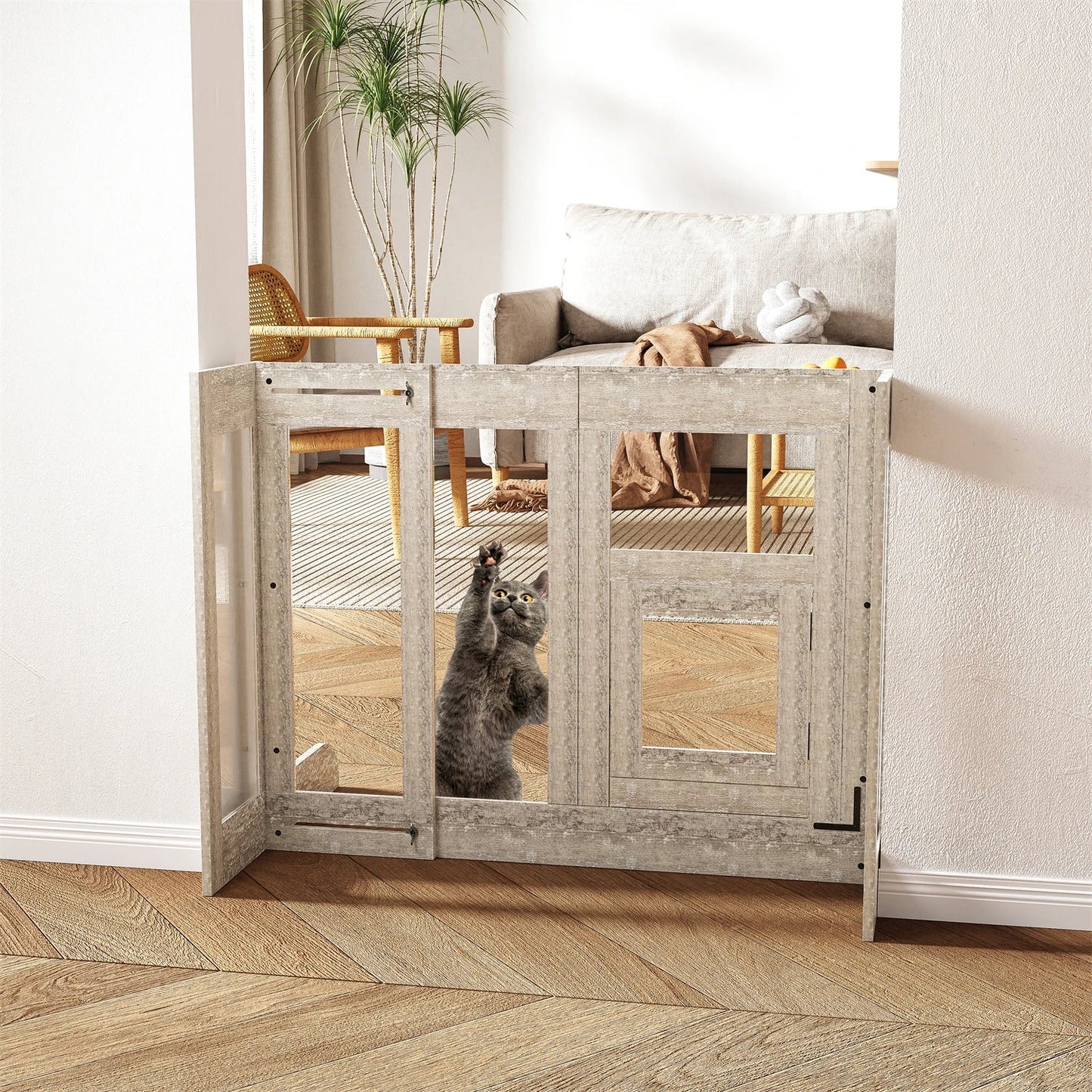 Tempered Glass Dog Gate Adjustable Length From 77 to 100cm Pet Door Gate Barrier Fence Panels