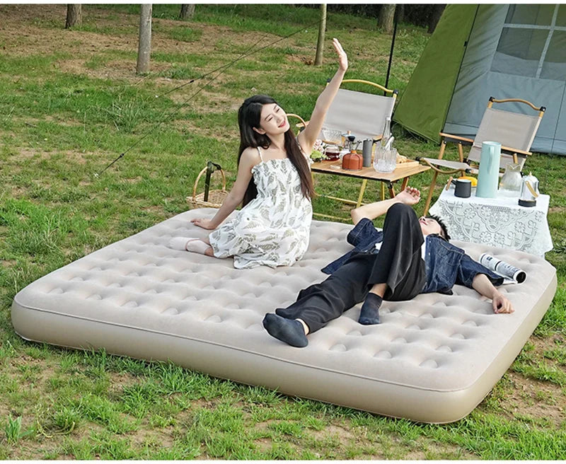 Interior Air Mattress Glamping Mats PVC Inflatable Sleeping Mattress Luxury 2 Person Camping Bed Mat Built-in Pump Thicken Mat