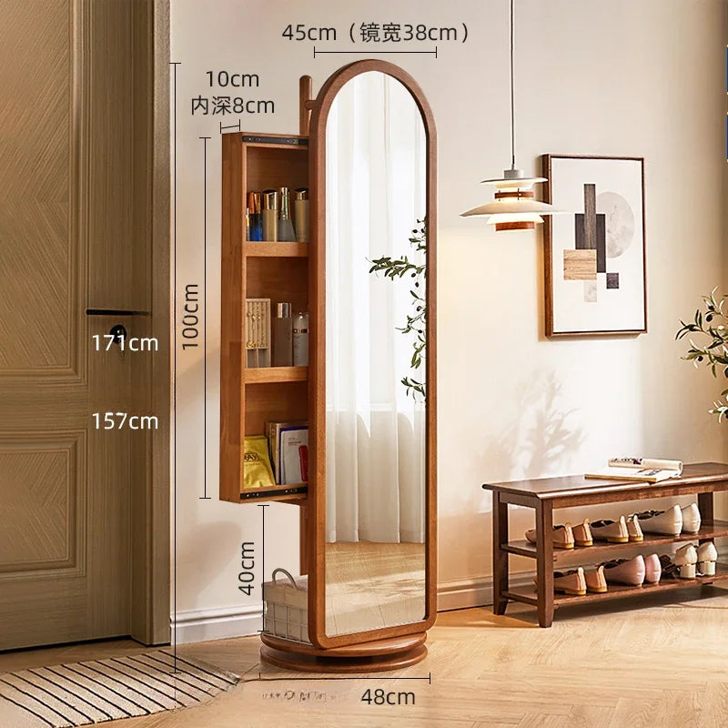 Full Length Mirror Cabinet Rotating Wooden Dressing Modern Creative Mirror Cabinet Minimalist Espejos De Piso Storage Furniture