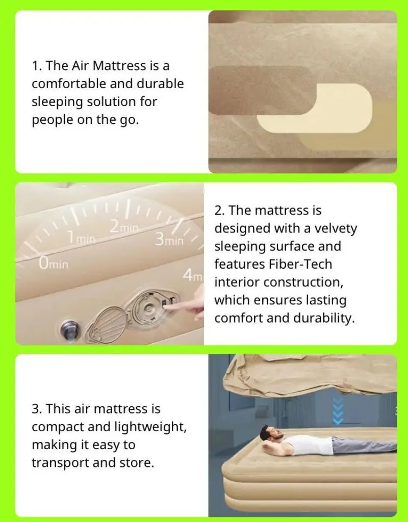 Interior Air Mattress Glamping Mats PVC Inflatable Sleeping Mattress Luxury 2 Person Camping Bed Mat Built-in Pump Thicken Mat