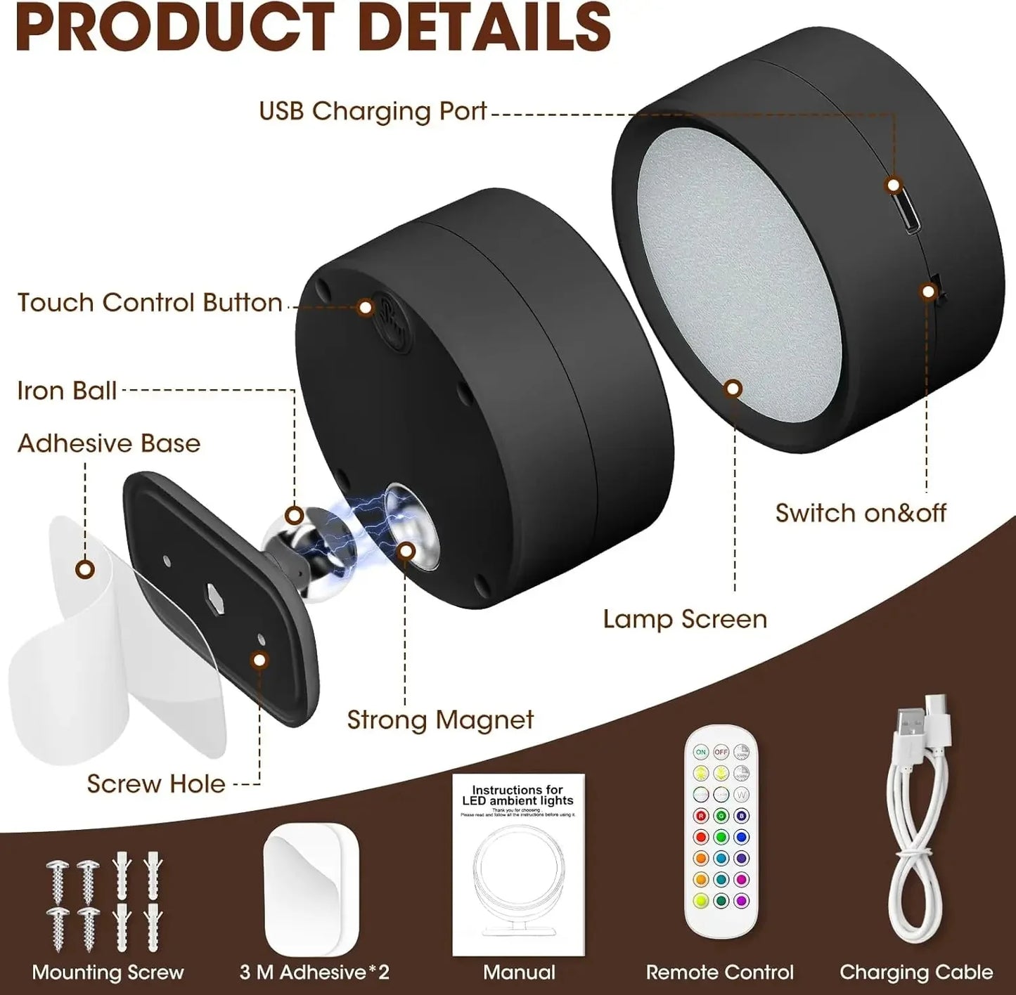 LED Wall Mounted Lights with Remote Wireless Magnetic
