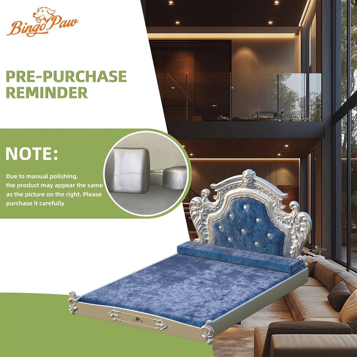 Luxury Pet Bed with Headboard, Washable Dutch Velvet Cover, Dog and Cat Bed, High Elastic Sponge, XXLarge