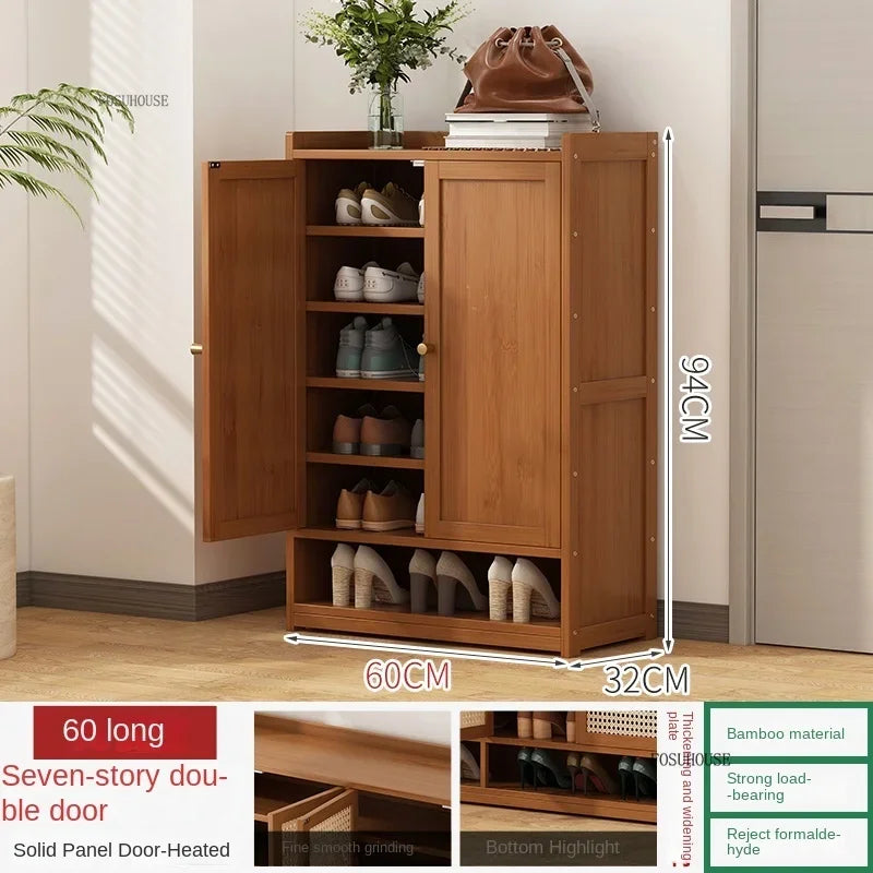 Japanese Bamboo Shoe Rack Indoor Multi-layer Dustproof Shoe Organizers Furniture Imitation Rattan Weave Cabinets for Living Room