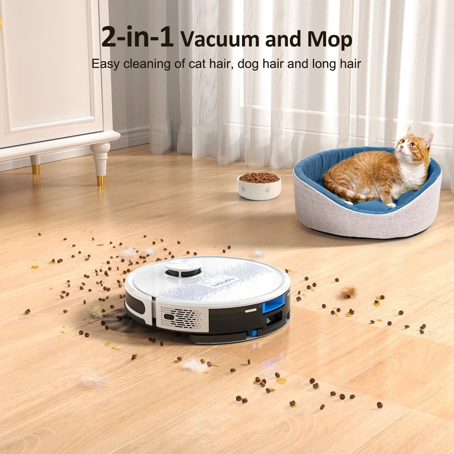 Lubluelu SL60D Robot Vacuum and Mop Combo - 4000Pa Suction, Quiet Operation, 150Mins Runtime10 No-Go Zones, Smart App Control
